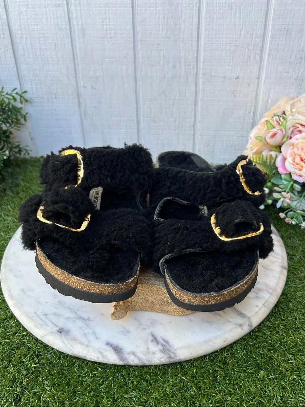 Birkenstock Arizona Big Buckle Sandal Teddy Black size 40 US 9-9.5 preowned